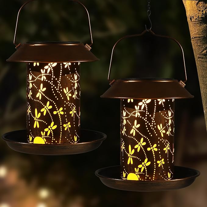 Bird Feeders for Outdoors Dragonfly Solar Lanterns Outdoor Waterproof Garden by Tepaken