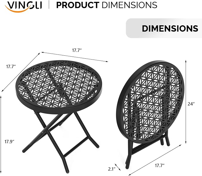 VINGLI Patio Folding Side Table, Small Outdoor Table - Image 3
