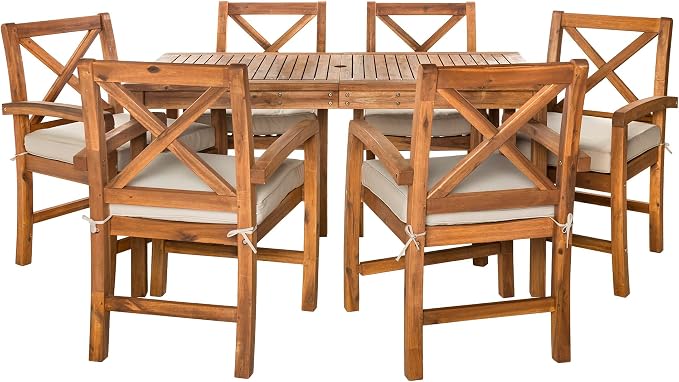 Walker Edison Delray Classic 7 Piece Acacia Wood Outdoor Dining Set by WalkerEdison