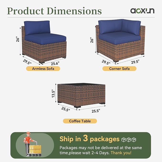 Aoxun 11 Piece Patio Furniture Set Wicker Rattan Patio Conversation Set Outdoor - Image 9