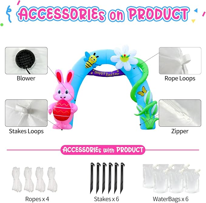 Domkom 12FT Long Huge Easter Inflatable Bunny Archway Outdoor Decorations - Image 6