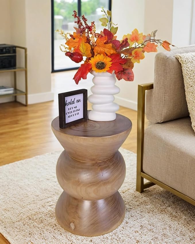 Athaliah Wooden Side Table, Hand Carved Rustic Wood Tree Stump End Table - Image 3