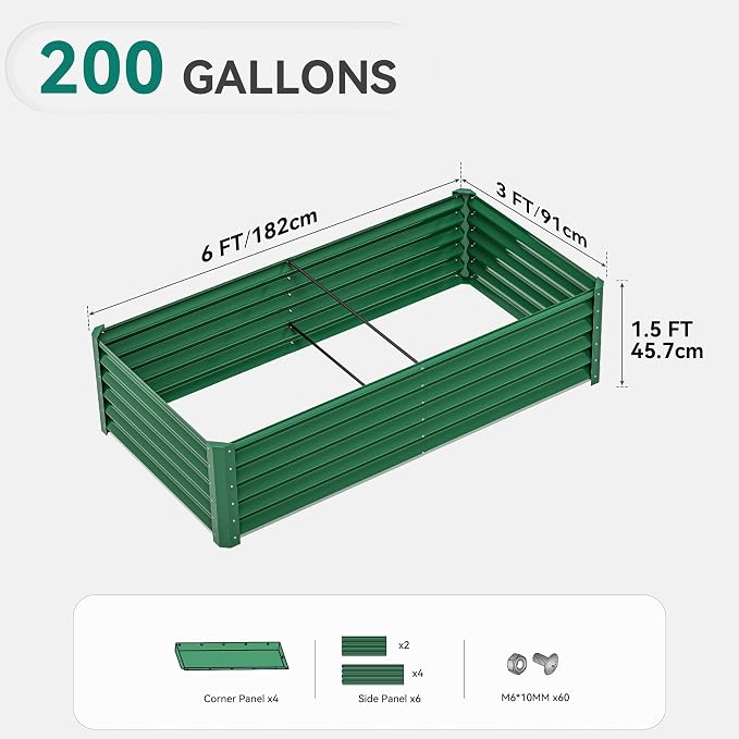 YITAHOME 6x3x1.5ft Large Raised Garden Bed Kit, Galvanized Metal Planter Box - Image 2
