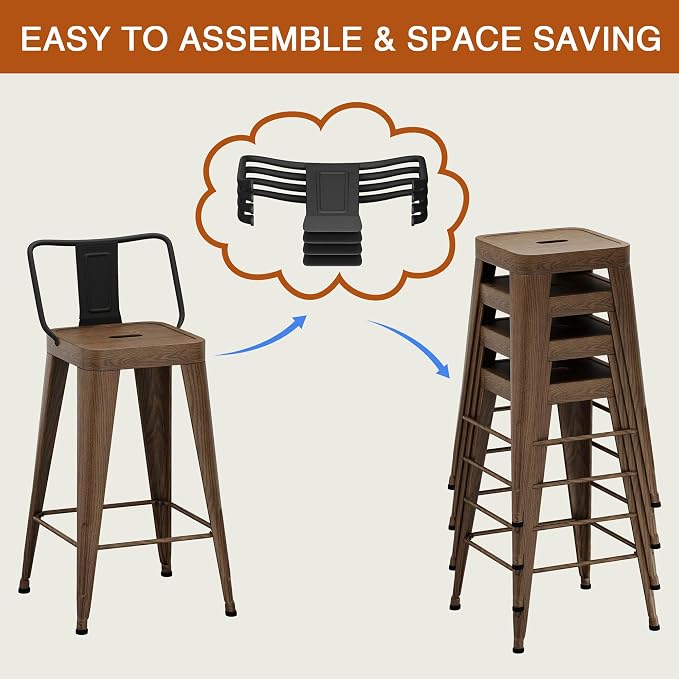 Metal Bar Stools Set of 2 Barstools Indoor/Outdoor Counter Height Bar Chairs - Image 5