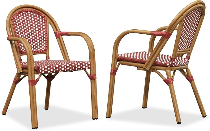 PURPLE LEAF French Bistro Chairs Set of 2 Patio Dining Chairs Hand-Woven by PURPLELEAF