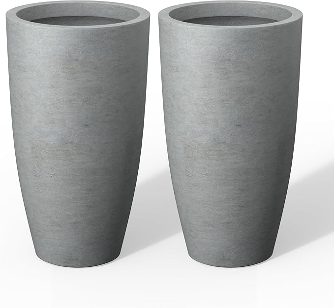Kante 23.6" H Natural Concrete Tall Planters, Large Outdoor Indoor Decorative by Kante