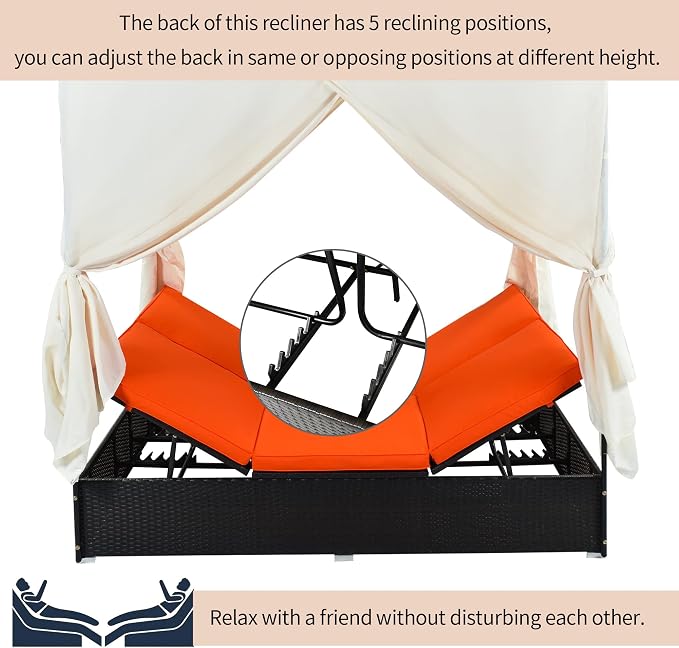 Patio Chaise Lounge, PE Rattan Outdoor Patio Wicker Sunbed Daybed - Image 3