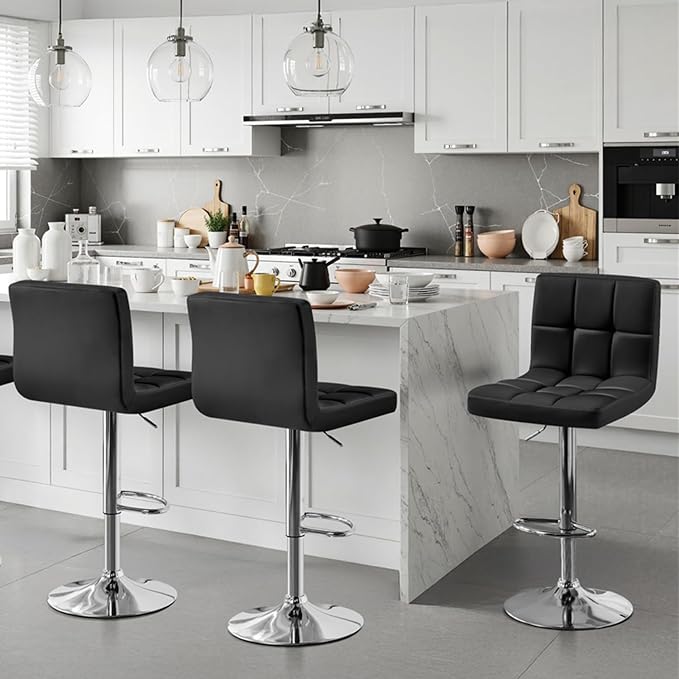 Yaheetech Bar Stools Set of 3, Adjustable PU Leather Swivel Barstools, Modern - Image 4