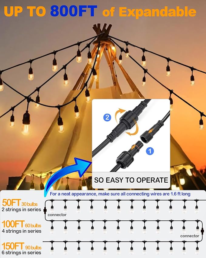 25FT Outdoor String Lights for Patio, Balcony & Porch – 16 LED Edison Bulbs - Image 4