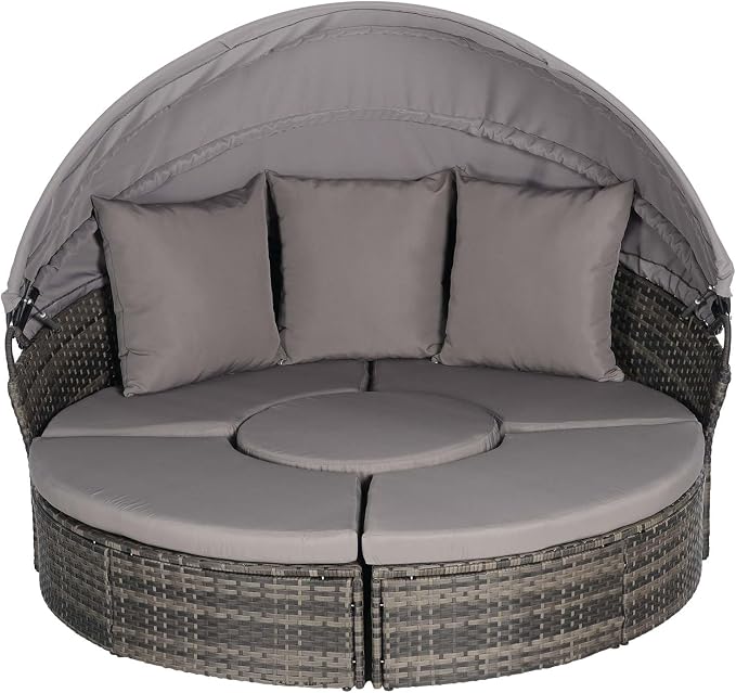 Merax 5 Pieces Outdoor Patio Round Daybed Furniture, All-Weather Wicker - Image 7