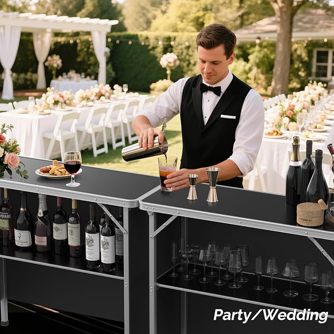 VINGLI Portable Bar Table, 2-Tier Shelves, Mobile Bar Table - Image 7