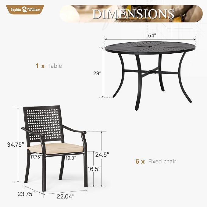 Sophia & William Round Patio Table and Chairs Set, Outdoor Dining Set - Image 7