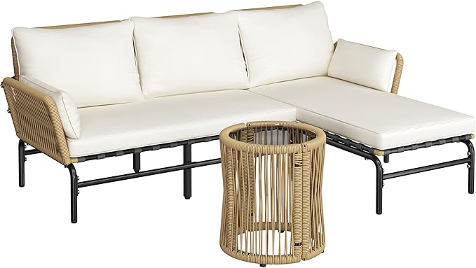 Yaheetech 3 Pieces L-Shaped Conversation Sofa Set, Outdoor Patio Furniture Set by Yaheetech
