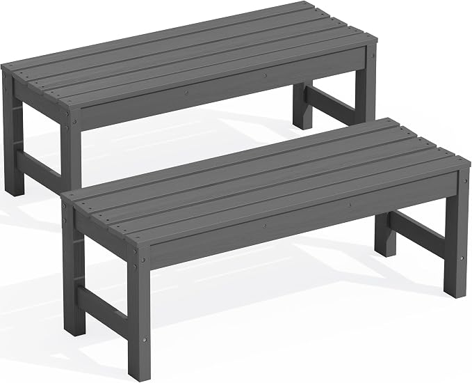SERWALL 47 Inches Outdoor Bench Set of 2, All Weather HDPE Backless Bench by SERWALL