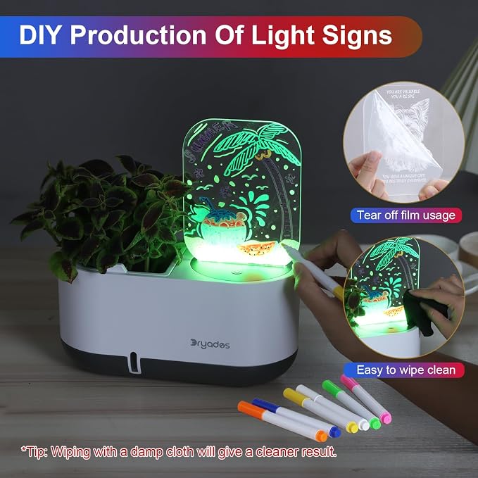 Self-Watering Plant Pot with LED Note Board & 7 Colors Pen, Led Acrylic Message - Image 4