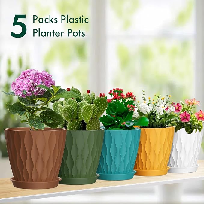 4 inch Small Plastic Nursery Pots, Seedling Pots, 5 Set Water Ripples Plant Pots - Image 7