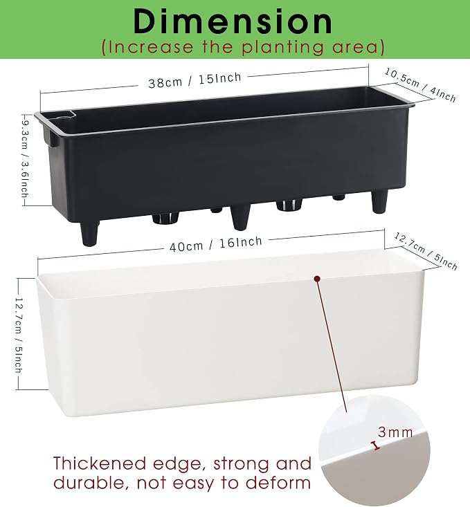 GardenBasix Elongated Self Watering Planter Pots Window Box 5.5 x 16 inch - Image 2