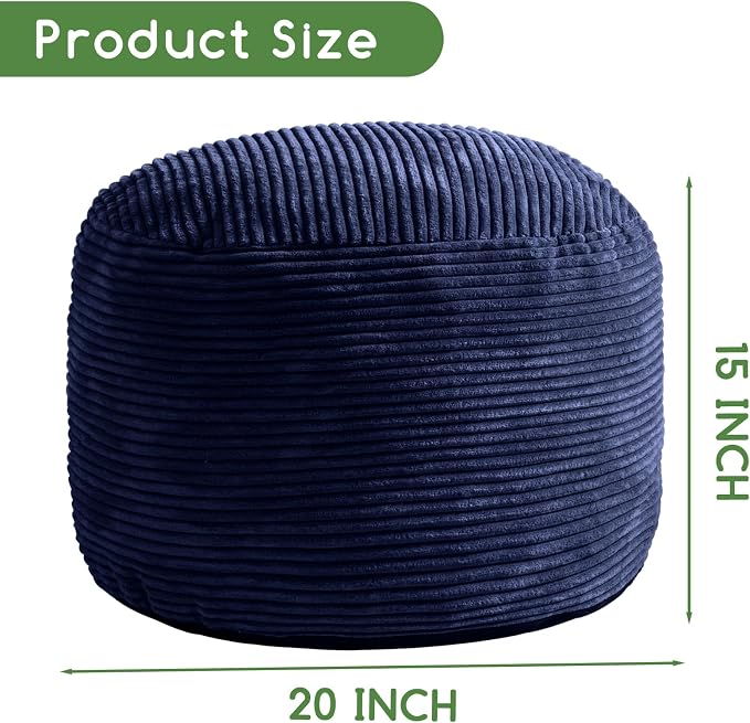 HIGOGOGO Round Stuffed Pouf Ottoman, Corduroy Poufs - Image 2