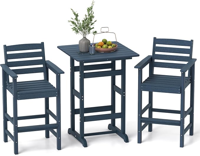 Tangkula 3-Piece Patio HDPE Bar Set, 2 Bar Height Adirondack Armchairs w/Square by TANGKULA