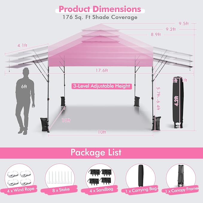 Tangkula 10x17.6 Ft Pop Up Canopy - Image 5
