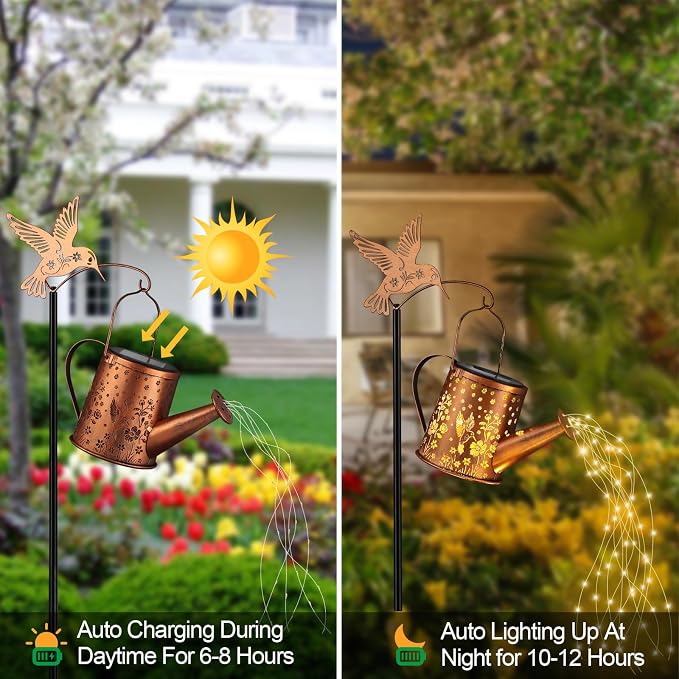 Outdoor Hanging Solar Lantern Waterproof Set Outside Metal Openwork Hummingbird - Image 6