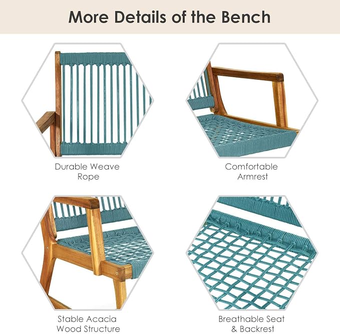 Tangkula 2-Person Patio Acacia Wood Bench Loveseat Chair, Outdoor Patio Acacia - Image 7