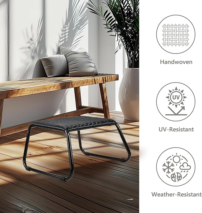 Wicker Ottomans Outdoor Footstool, Patio Rattan Garden Furniture All Weather - Image 4