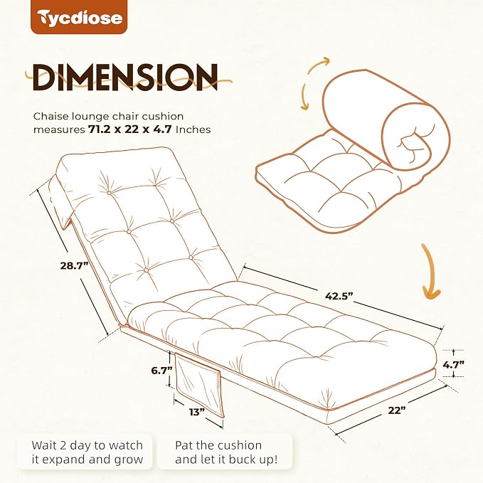 Outdoor Lounge Chair Cushion, Waterproof Replacement Chaise Lounge Cushions - Image 3