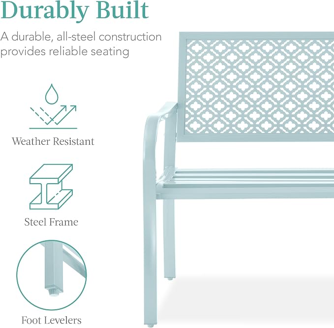 Best Choice Products Outdoor Bench 2-Person Metal Steel Benches Furniture - Image 3