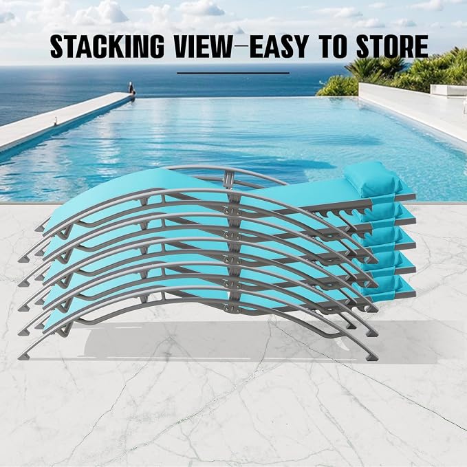 Domi Pool Lounge Chairs Set of 2, Adjustable Aluminum Outdoor Chaise Lounge - Image 9