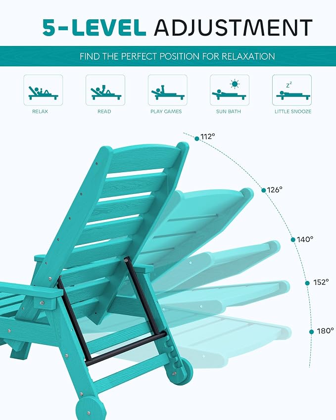 SERWALL Patio Chaise Lounge Chair, Poly Lounge Chair - Image 4