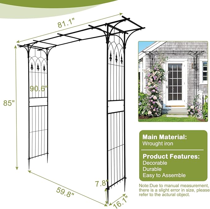 Outvita 7Ft Garden Arch Arbor, Steel Frame Stand Trellis, Arbour Archway - Image 7