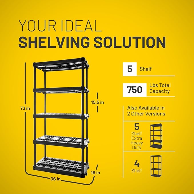 Plano 5-Shelf Plastic Storage Shelves, 73” x 36” x 18”, 750lb Capacity - Image 2