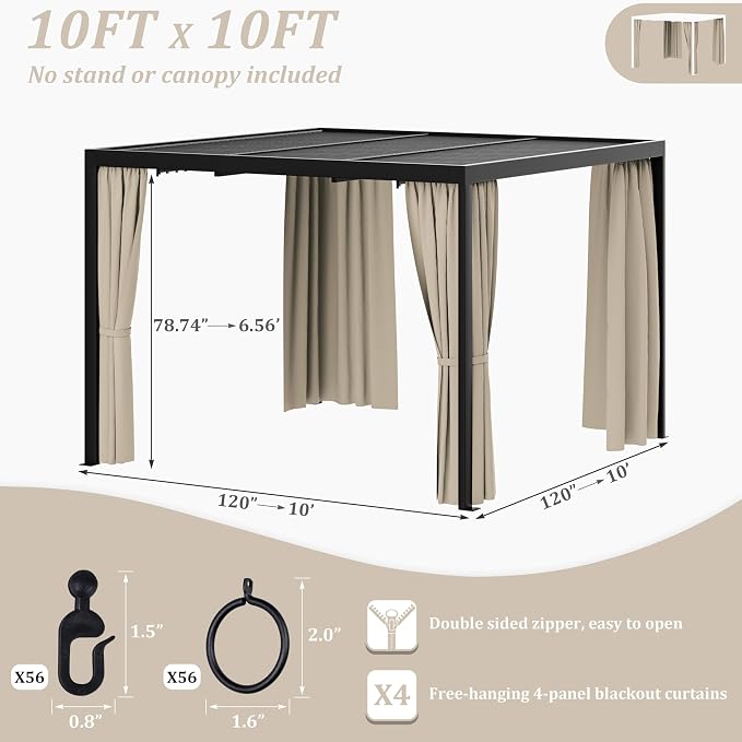 Gazebo Universal Replacement Privacy Curtain, 4-Panels Sidewall Curtains - Image 2