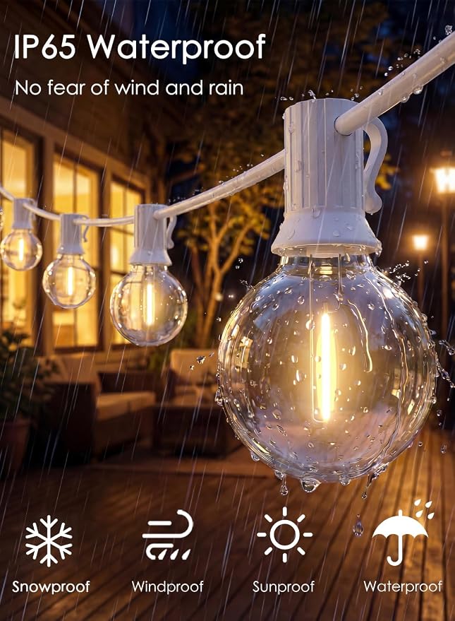SUNSGNE 25FT G40 LED White Outdoor String Lights - Image 5