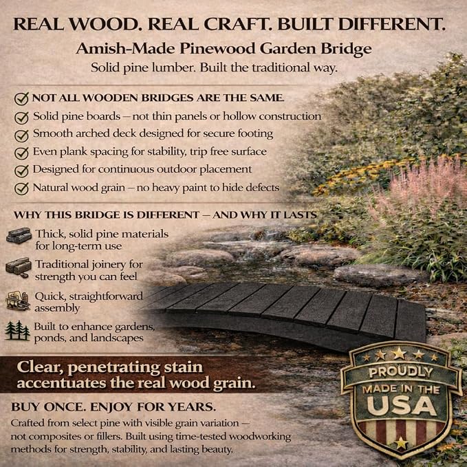 10 FT BLACK Amish Made Pinewood Heavy Duty Garden Bridge - Image 3