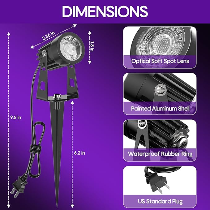 Black Light Outdoor, 3W Halloween Blacklight Spotlight IP67 Waterproof - Image 8