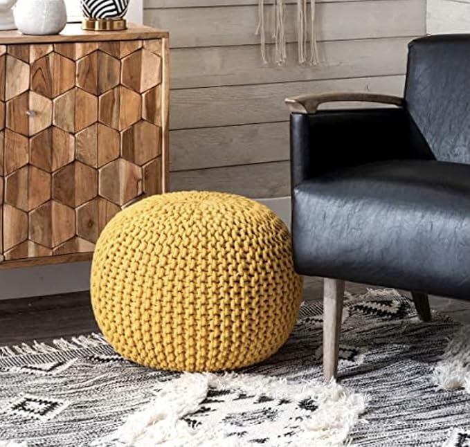 FRELISH DECOR Round Pouf Ottoman Hand Knitted 100% Cotton Pouf Foot Stool - Image 7