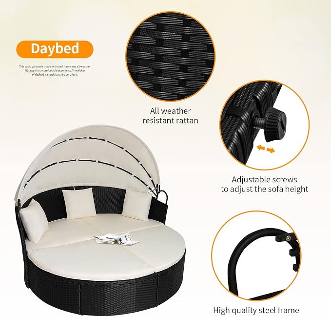 Outdoor Round Daybed Wicker Patio Furniture Outdoor Furniture - Image 2