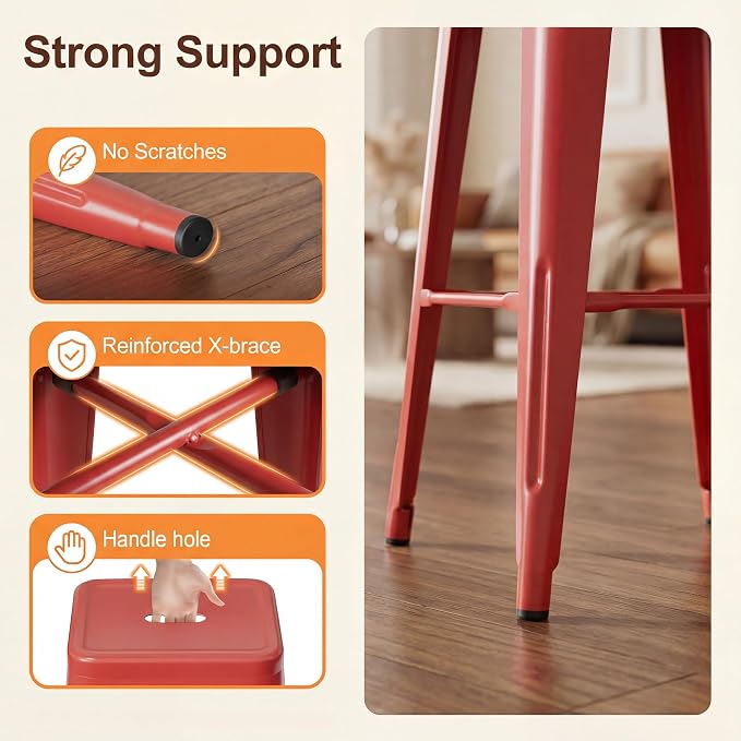 Shahoo 24 Inches Metal Bar Stools Counter Height Stackable Backless Stools - Image 4