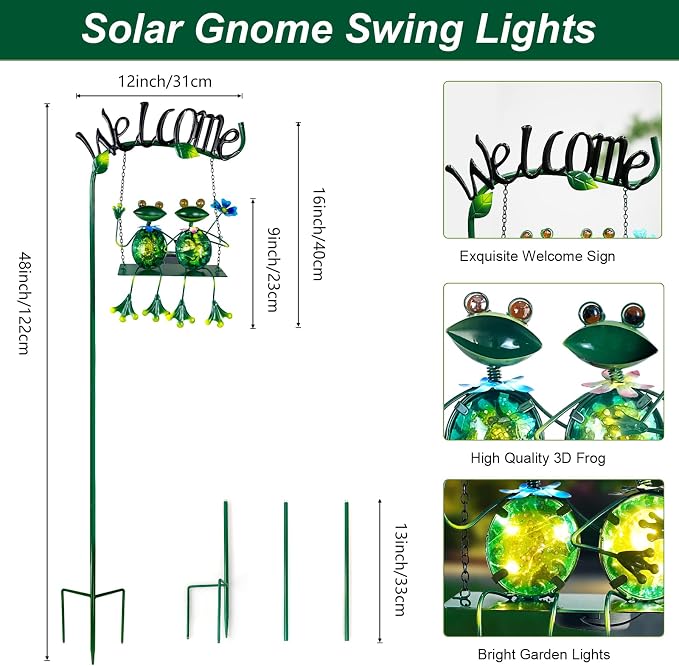 HONGLAND Solar Lights Outdoor Waterproof, Frog Swing Garden Decor, Frog - Image 2