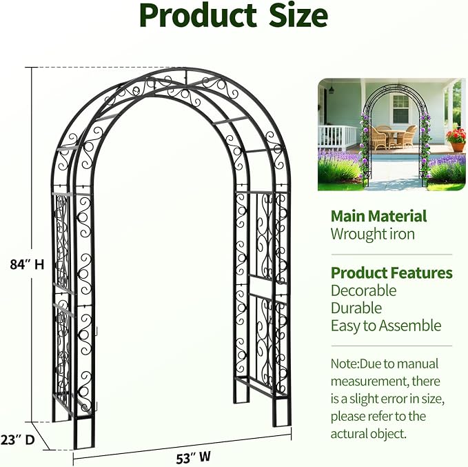 Garden Arch Arbor 83 Inches Tall, Heavy Duty Metal Iron Arbor - Image 2
