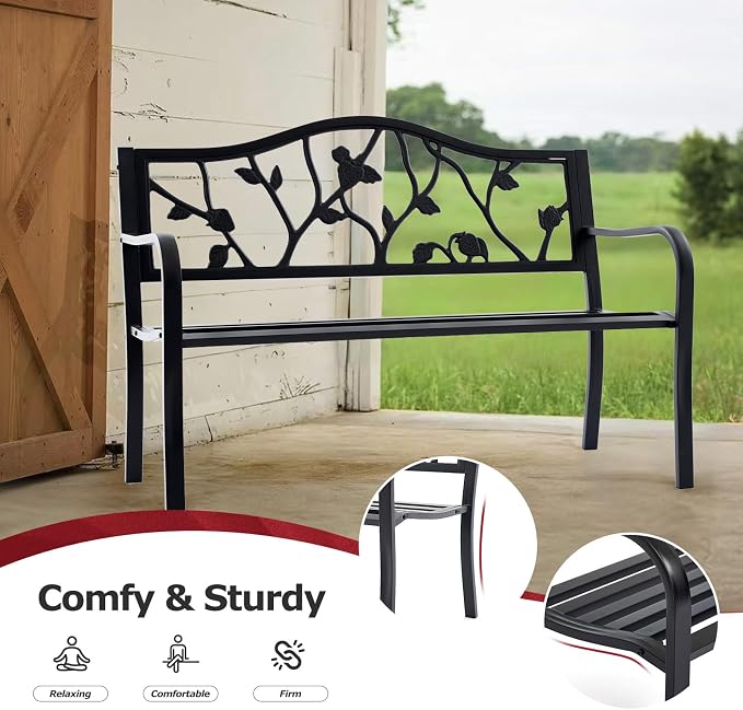 50” Strawberry Outdoor Garden Bench, Weatherproof Sturdy Cast Iron Metal Frame - Image 7