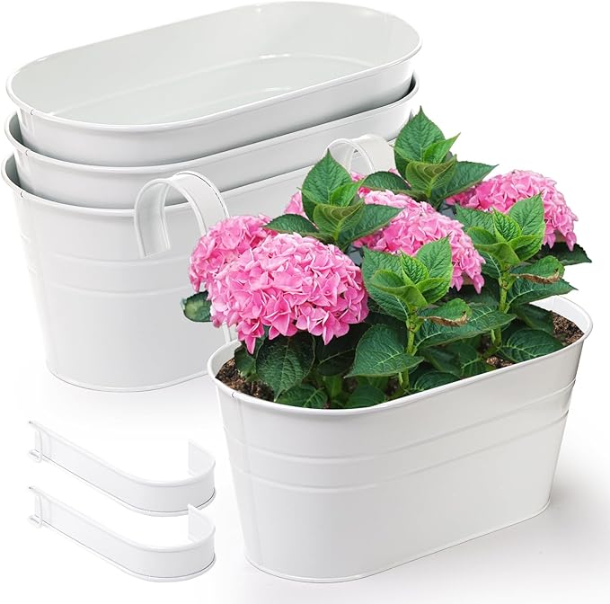 Foraineam 4 Pack Hanging Flower Pots, Metal Iron Plant Pot Holders, Large Fence - Image 4