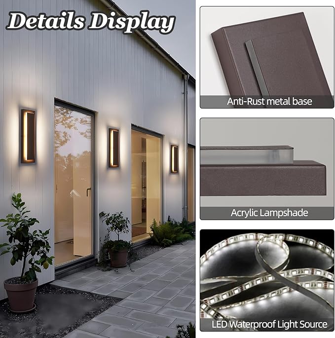 2 Packs Brown Outdoor Wall Sconce, Exterior Lights Fixture, Waterproof Wall - Image 4
