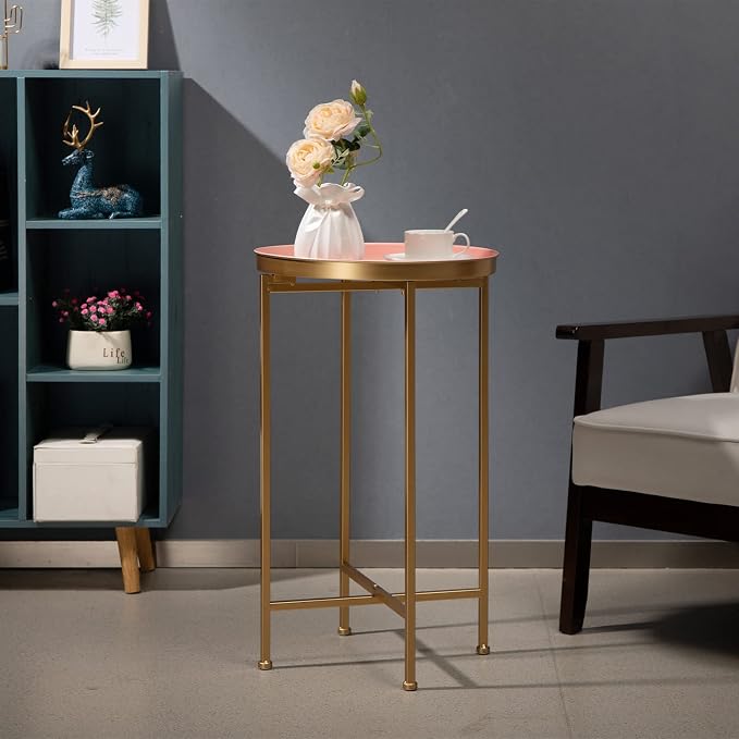HollyHOME Small Round Metal End Table, Accent Indoor&Outdoor Coffee Side Table - Image 8