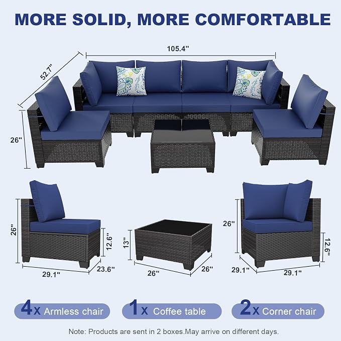7 Pieces Outdoor Patio Furniture Set, Outdoor Wicker Sectional - Image 2
