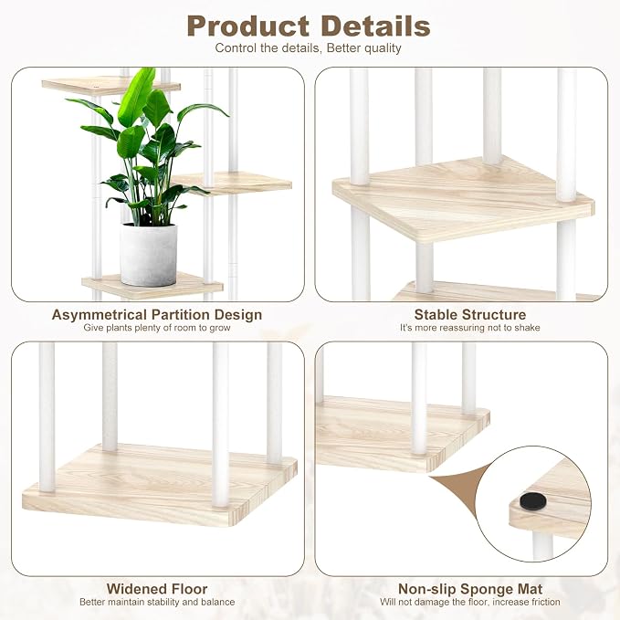 6 Tier Wood Tall Plant Stand Metal Rack Indoor, Planter Shelf Display Rack - Image 4