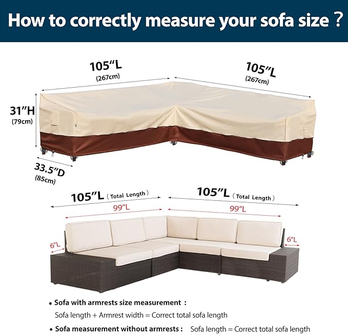 Outdoor Sectional Cover Patio Furniture Covers Waterproof Rip-Stop Anti-UV 600D - Image 3