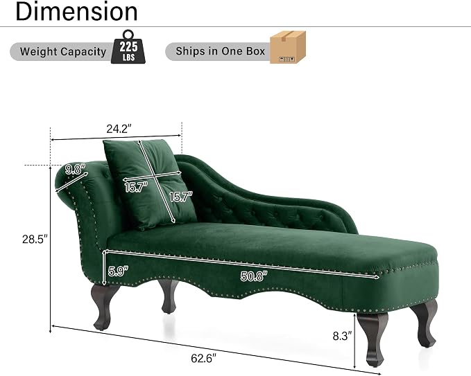 Merax 62'' Velvet Chaise Lounge Indoor - Image 2
